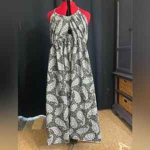 J. Crew Collection Halter Black and Blue Paisley Dress with Cutout Sz 22 NEW